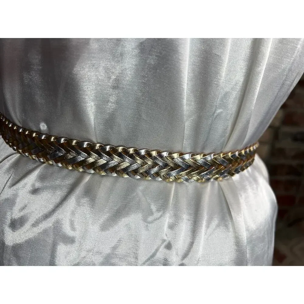 Split leather belt gold silver metallic